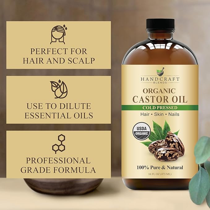 Handcraft Blends Cold-Pressed Organic Castor Oil 16 Fl Oz | Glass Bottle | 100% - Image 4