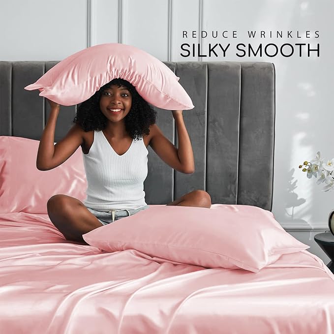 MR&HM Satin Bed Sheets, Full Size Sheets Set - Image 3