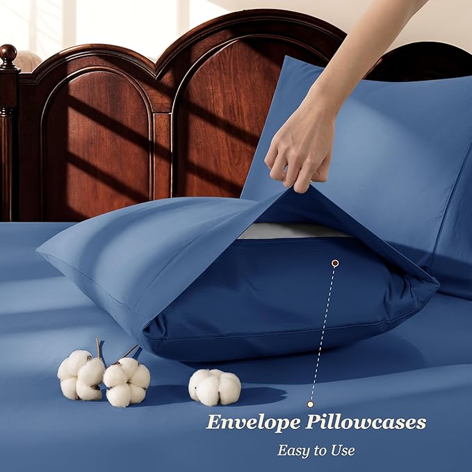 LBRO2M 1000 Thread Count 100% Cotton Sheets Set, King Size Bed Sheet 4 Piece - Image 6