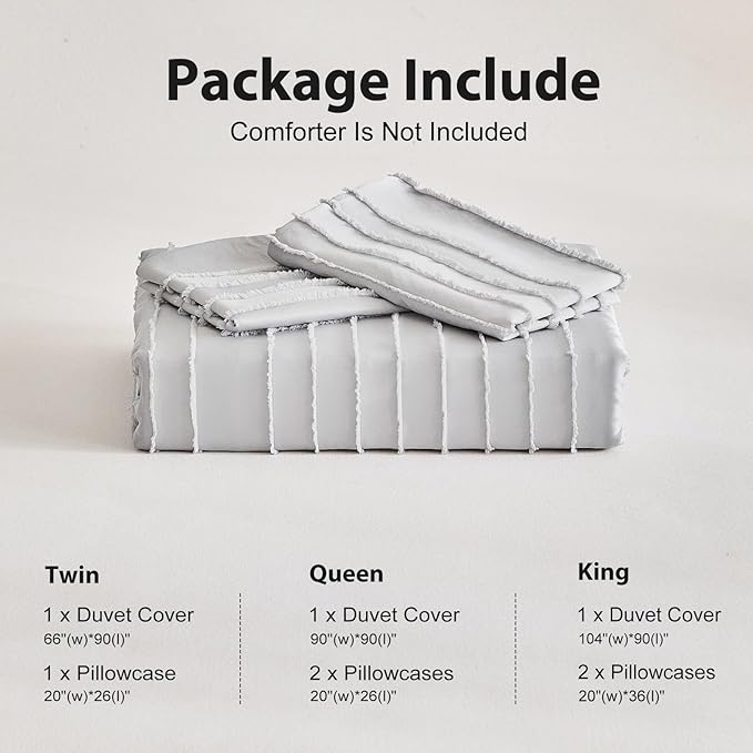 WARMDERN Light Grey Tufted Duvet Cover Set Queen Size, Striped Textured Duvet - Image 6
