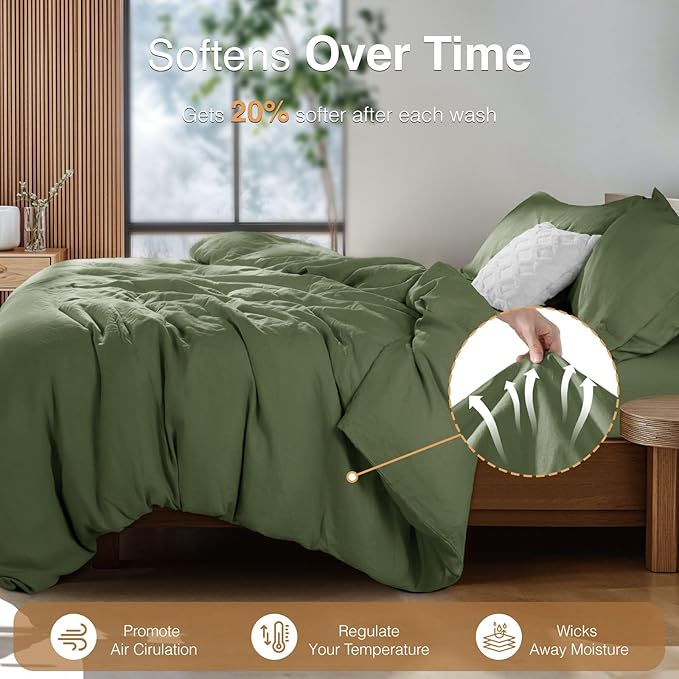 SONORO KATE 100% French Linen Duvet Cover Queen Size, Soft Breathable - Image 5