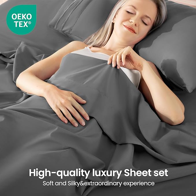 ROSE&RISY Dark Grey Full Sheet Set, 4 Pieces Soft Bedding Sheet Set, Breathable - Image 2