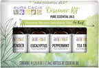 Aura Cacia Discover Essential Oils Kit, Eucalyptus, Peppermint & Tea Tree Oils by AuraCacia