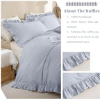 QSH Washed Cotton Ruffle Duvet Cover King Size, 3 Pieces Cornflower Blue - Image 3