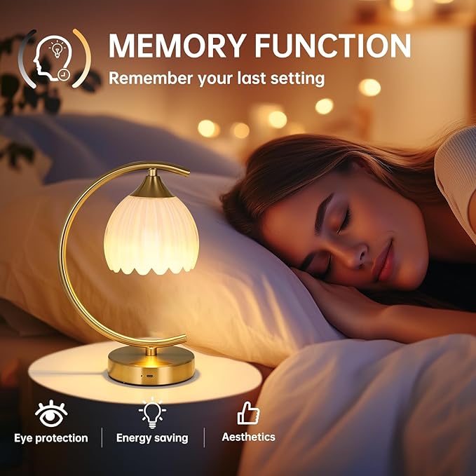Tulip Table Lamp with 5200mAh Battery & Touch Control, Cordless Lamp with 3 - Image 6