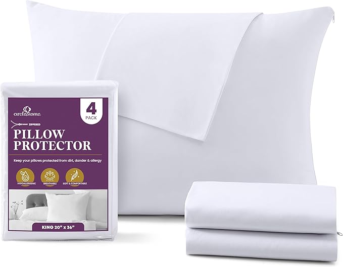 CirclesHome Pillow Protectors 4 Pack King Zippered by CirclesHome