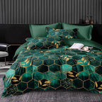 Nanko Emerald Dark Green Gold Printed Queen Size Comforter Set 3 Pcs by NANKO