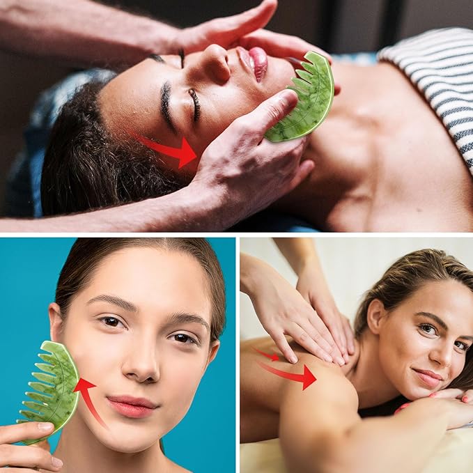 BBTO 2 Pcs Jade Comb for Scalp Massage Gua sha Comb for Head Body spa Hair - Image 5
