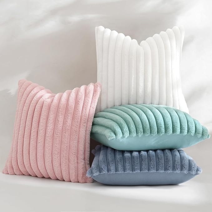 decorUhome Summer Cozy Faux Fur Throw Pillow Covers 22x22 Set of 2 Decorative - Image 5