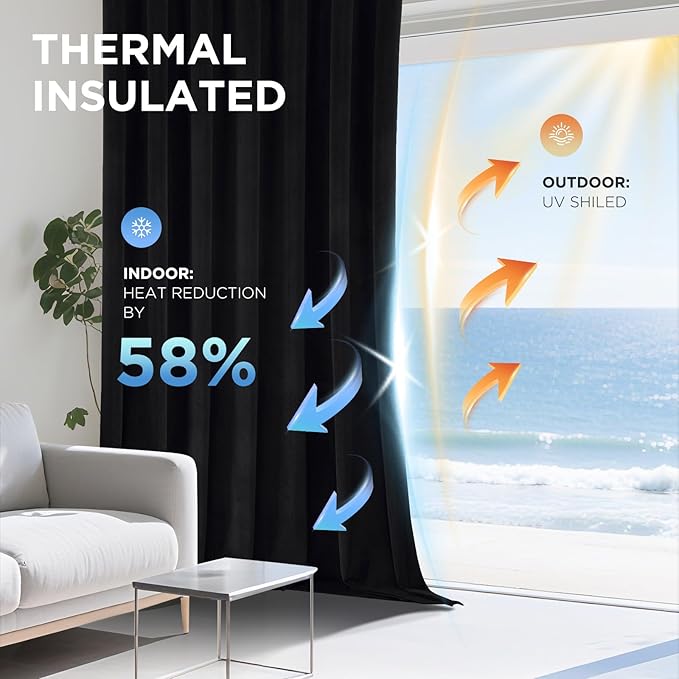 Joydeco Black 100% Blackout Curtains 120 Inch 2 Panels, Luxury Thermal - Image 4