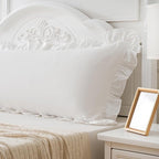 Off White Ruffled Body Pillow Cover 1 Piece Washed Cotton Farmhouse Shabby Long - Image 3