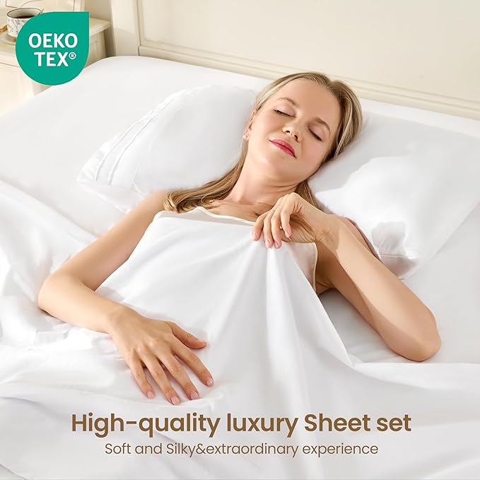 ROSE&RISY White Queen Sheet Set, 4 Pieces Soft Bedding Queen Sheet Set - Image 2