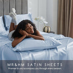 MR&HM Satin Bed Sheets with Elastic Corner Straps, Full Size Sheets Set - Image 6