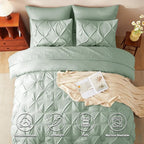 HIMEET Pintuck Bed in a Bag, 7 Pieces Queen Size Comforter Set Sage Green - Image 2
