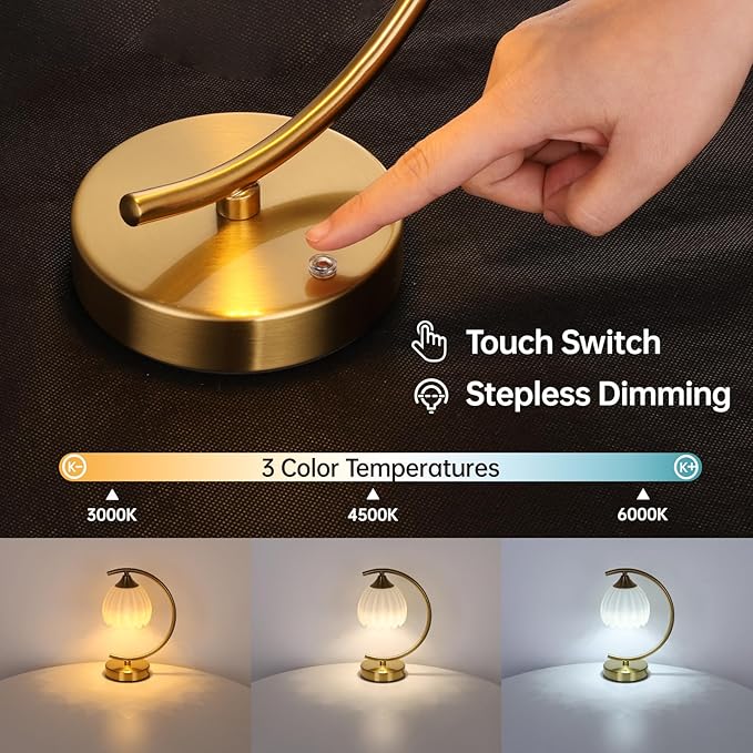 Tulip Table Lamp with 5200mAh Battery & Touch Control, Cordless Lamp with 3 - Image 3