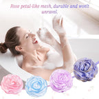 LAYUKI Bath Loofah, Shower Sponge, Body Scrubber, Rose-Shaped - Image 2