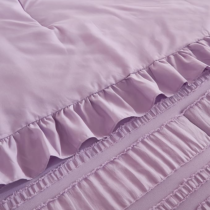 WONGS BEDDING Purple Comforter Set King, 3 Pieces Ruffle Farmhouse Shabby Chic - Image 6