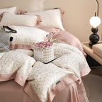 mixinni Pink White Floral Duvet Cover Twin XL Size Green Leaves Cute Flower - Image 5