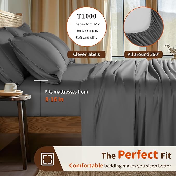 LBRO2M 1000 Thread Count 100% Egyptian Cotton Sheets Set 6 Piece Sets Full Size - Image 3