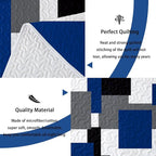 Tyrot 2 Piece Blue White Grey Quilt Set Twin Size Black White Geometric - Image 4