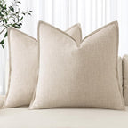 MIULEE Decorative Linen Euro Sham Pillow Covers 24x24 Natural Beige Boho by MIULEE