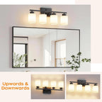 PARTPHONER 4-Light Matte Black Bathroom Light Fixtures, Modern Vanity Light - Image 4