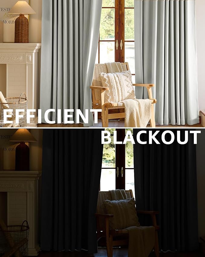 jinchan Chenille Blackout Curtains 84 Inches Long Light Grey Thermal Insulated - Image 3