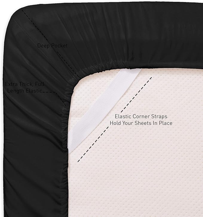 Queen Fitted Sheet Only with Full Elastic & Built in Corner Sheet Straps to - Image 2