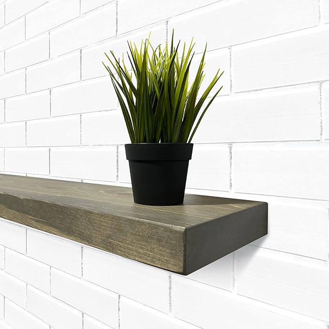 URBANDI, Rustic Floating Shelves, Hidden Bracket, Solid Wood, Heavy Duty - Image 2