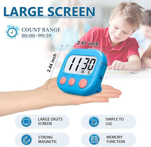 12 Pack Multi-Function Digital Timers, Magnetic Large LCD Display Loud Alarm - Image 2