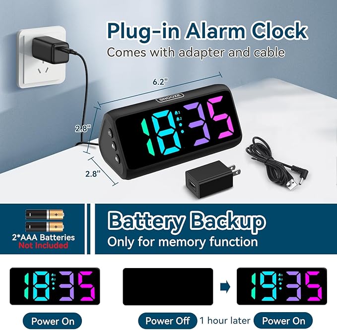 Netzu Loud Alarm Clock for Heavy Sleepers, RGB Alarm Clocks for Bedrooms - Image 6