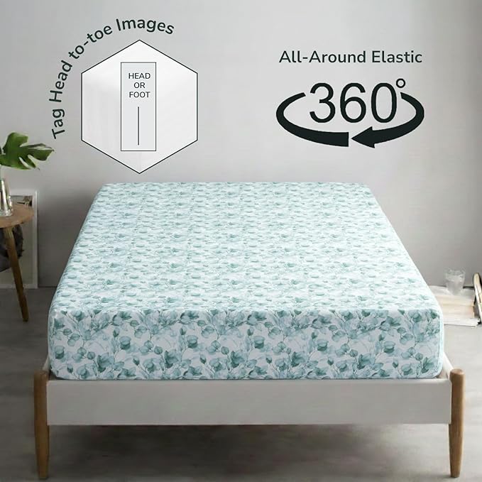 Feather & Stitch 1 Piece Fitted Sheet Twin Size, 100% Cotton Damask Sateen - Image 4