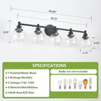 5-Light Bathroom Light Fixture Black Vanity Lights Over Mirror Modern Wall - Image 3