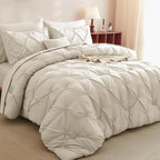 CozyLux Oversized Queen Comforter Sets Beige, 7 Pieces Oversized Queen Pintuck by CozyLux
