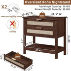 LEYAOYAO 31.5" Wide Rattan Night Stand, Large Boho Nightstand, Bedside Table - Image 2