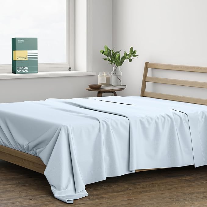 THREAD SPREAD 100% Organic Cotton Percale Flat Sheet Queen Size by THREADSPREAD