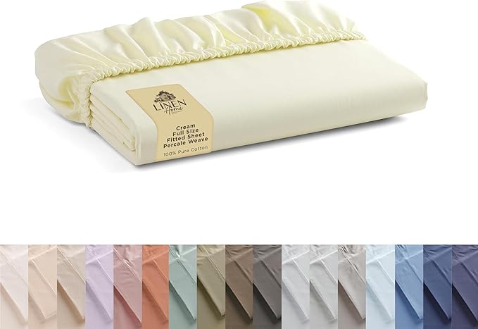 Linen Home 100% Cotton Percale Weave Fitted Sheet, Full Size, 1 Deep Pocket by LINENHOME
