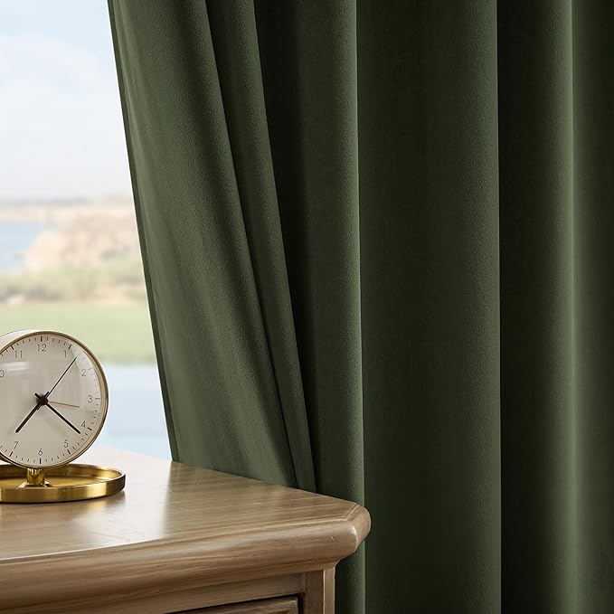 Joydeco Olive Green Velvet Curtains 72 inch Length 2 Panels, Luxury Blackout - Image 6