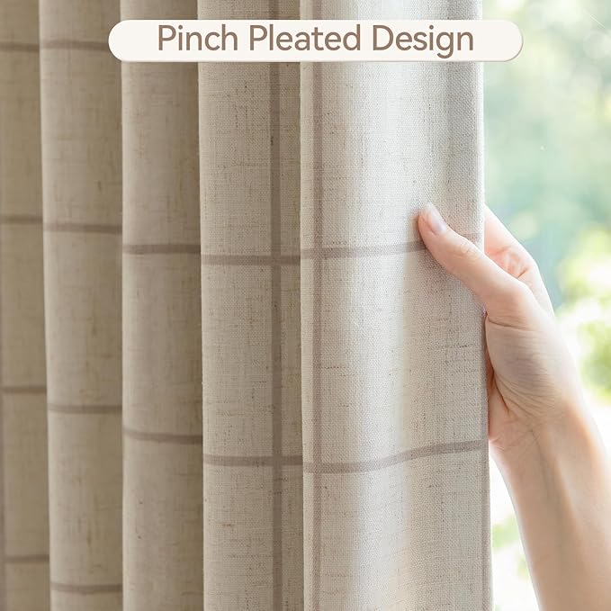 Linen Plaid Blackout Curtains for Living Room, Dining Room 95 Inches Long - Image 3