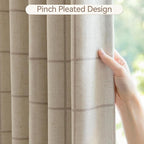 Linen Plaid Blackout Curtains for Living Room, Dining Room 95 Inches Long - Image 3