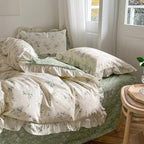 MKXI Botanical Floral Duvet Cover Twin XL Beige Girls Floral Ruffled Bedding - Image 5