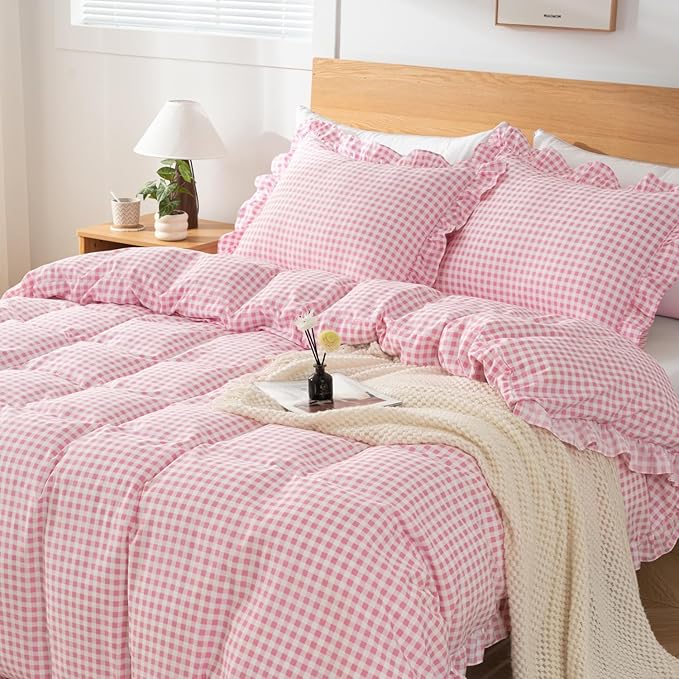 Gingham Duvet Cover King Size, 3 Pieces Soft Breathable Microfiber Plaid - Image 5