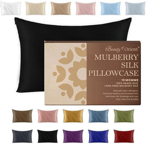 19 Momme Premium Mulberry Black Silk Pillowcase by BeautyofOrient