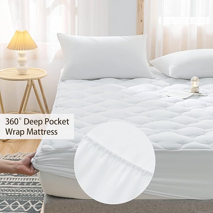 WhatsBedding Waterproof Mattress Pad Cal-King Cotton Top Down Alternative - Image 6