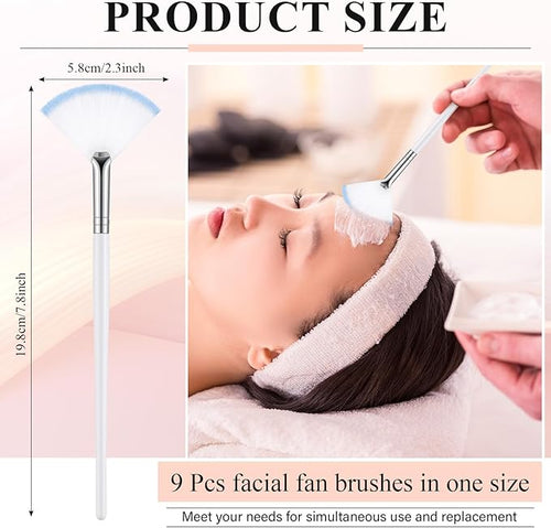 9 Pieces Facial Fan Mask Brushes, Soft Facial Applicator Brushes Tools - Image 2