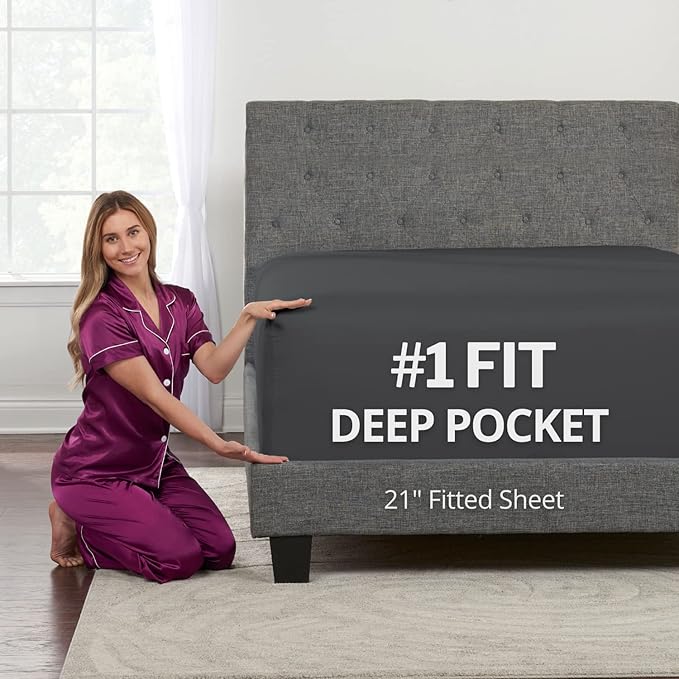 XL Twin Sheets Deep Pockets Fitted – Twin XL Fitted Sheets Only – 21” Fitted by DeaLuxeBedding