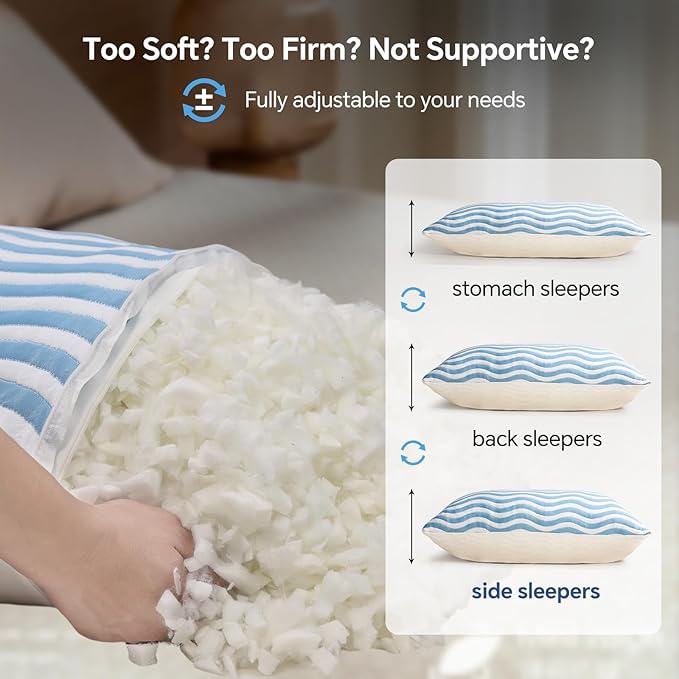 SLEEPDIARY Pillows Standard Size Set of 2 – Adjustable Shredded Memory Foam - Image 7