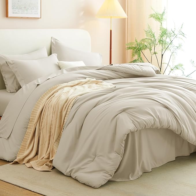 CozyLux King Size Comforter Set Oatmeal, 7 Pieces Bed in a Bag King Comforter - Image 9