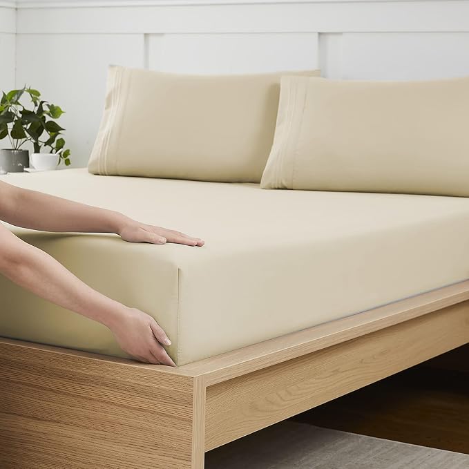 Twin Fitted Sheet Only with Full Elastic & Built in Corner Sheet Straps to by SweetHomeCollection