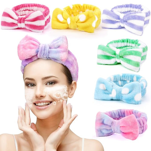 6 Pack Spa Headband for Women Skincare Makeup Headband Soft Coral Fleece Bow by UMIKU